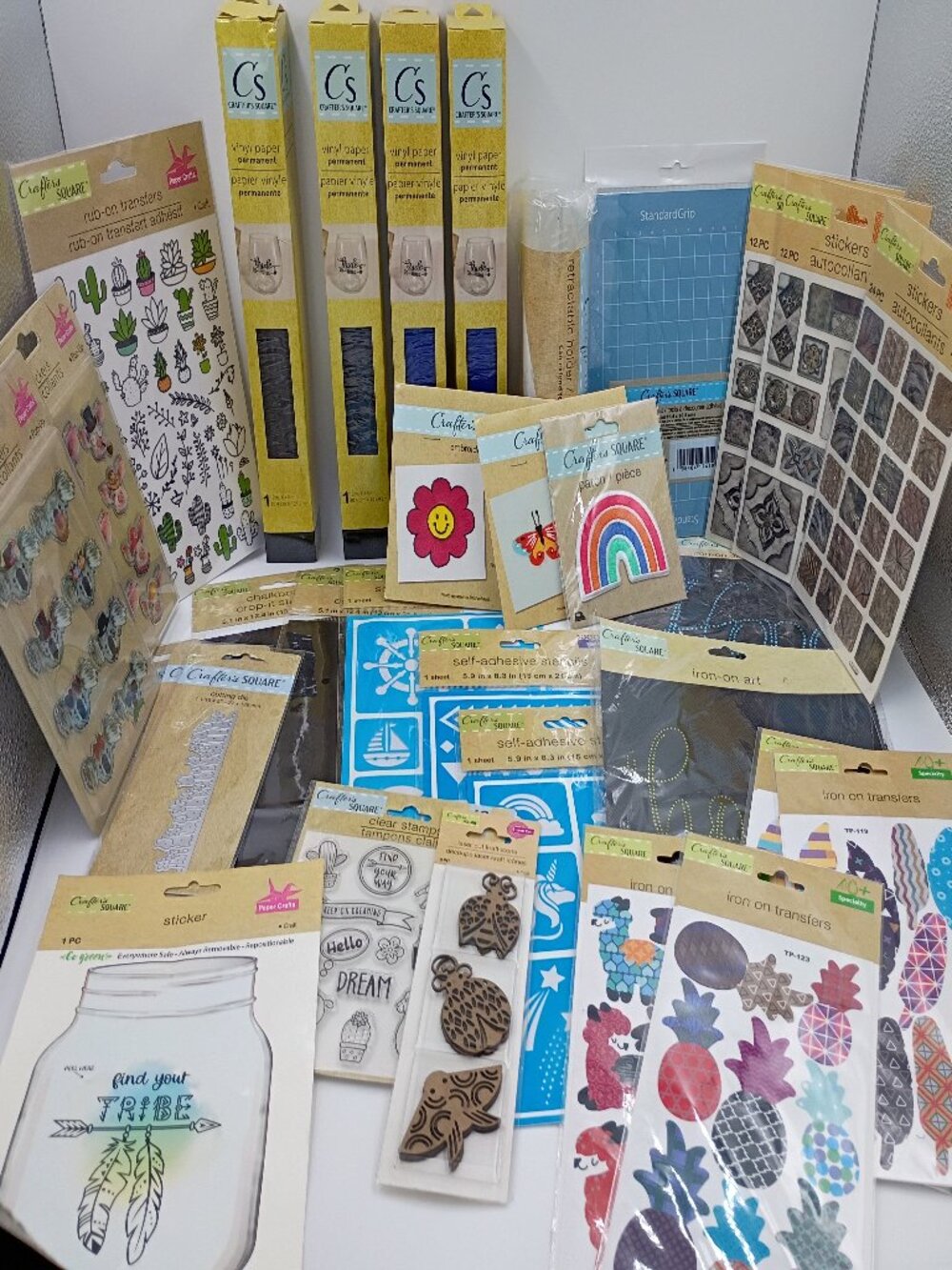 32-Pc Mega Crafting Bundle Vinyl Iron-Ons Stencils Stickers Clear Stamps Kits